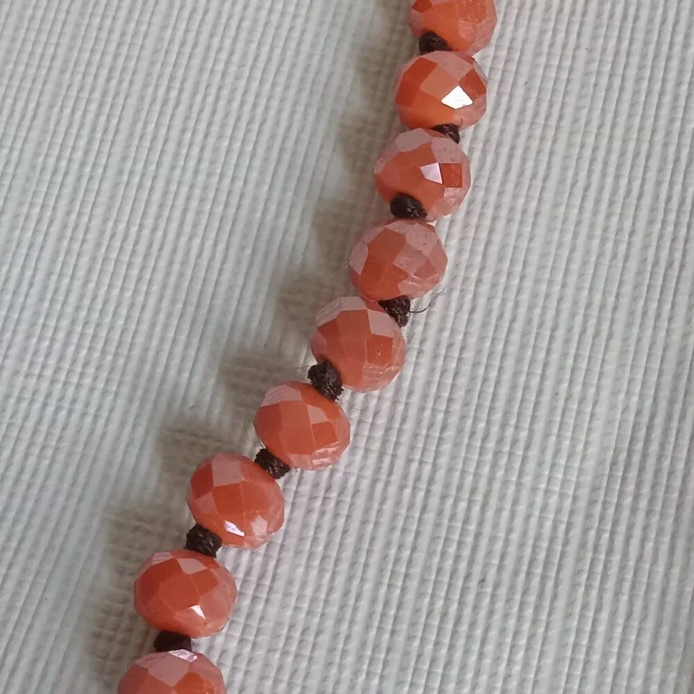 Iridescent Orange Faceted Beaded Single Strand Long Layering Fashion Necklace